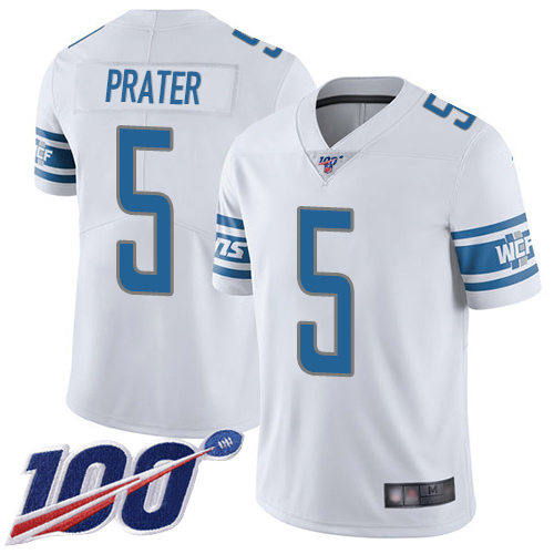 Detroit Lions Limited White Men Matt Prater Road Jersey NFL Football 5 100th Season Vapor Untouchable